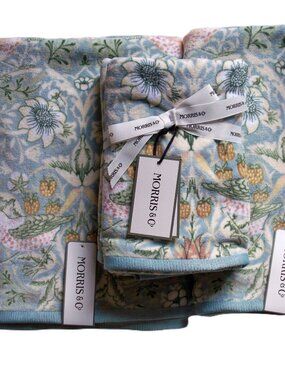 Morris & Co.  STRAWBERRY THIEF 4 Pc Bath Towel Set 2 Bath 2 Hand Cotton NWT